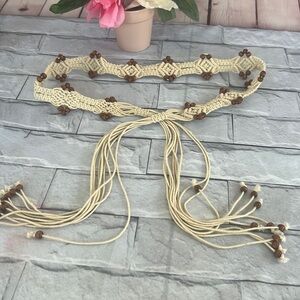 NWOT Bohemian Macrame twine rope wood beaded belt up to 36” long